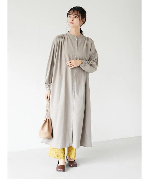 CRAFT STANDARD BOUTIQUE（クラフトスタンダードブティック）の「スタンドカラーシャツワンピース　＊（シャツワンピース・レディース・ブラック/カーキ/ブルー/グレイッシュベージュ・FREE）」の13枚目の写真