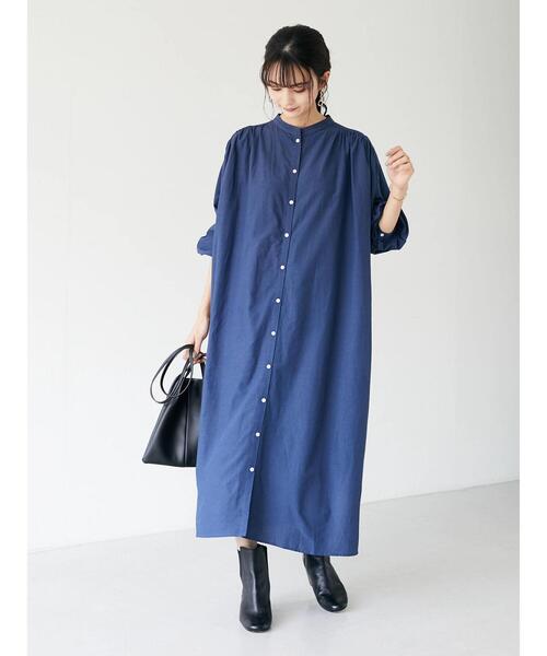 CRAFT STANDARD BOUTIQUE（クラフトスタンダードブティック）の「スタンドカラーシャツワンピース　＊（シャツワンピース・レディース・ブラック/カーキ/ブルー/グレイッシュベージュ・FREE）」の18枚目の写真