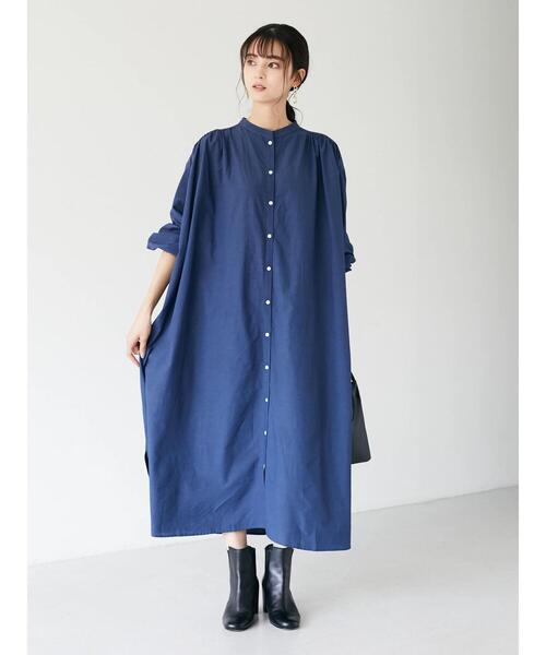 CRAFT STANDARD BOUTIQUE（クラフトスタンダードブティック）の「スタンドカラーシャツワンピース　＊（シャツワンピース・レディース・ブラック/カーキ/ブルー/グレイッシュベージュ・FREE）」の19枚目の写真