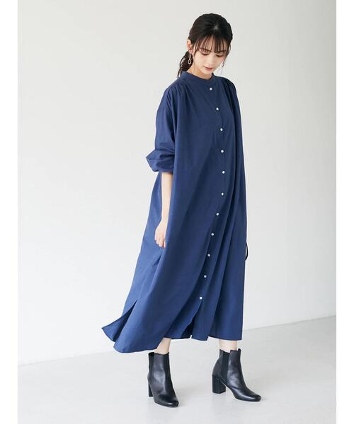 CRAFT STANDARD BOUTIQUE（クラフトスタンダードブティック）の「スタンドカラーシャツワンピース　＊（シャツワンピース・レディース・ブラック/カーキ/ブルー/グレイッシュベージュ・FREE）」の20枚目の写真
