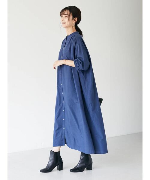 CRAFT STANDARD BOUTIQUE（クラフトスタンダードブティック）の「スタンドカラーシャツワンピース　＊（シャツワンピース・レディース・ブラック/カーキ/ブルー/グレイッシュベージュ・FREE）」の21枚目の写真