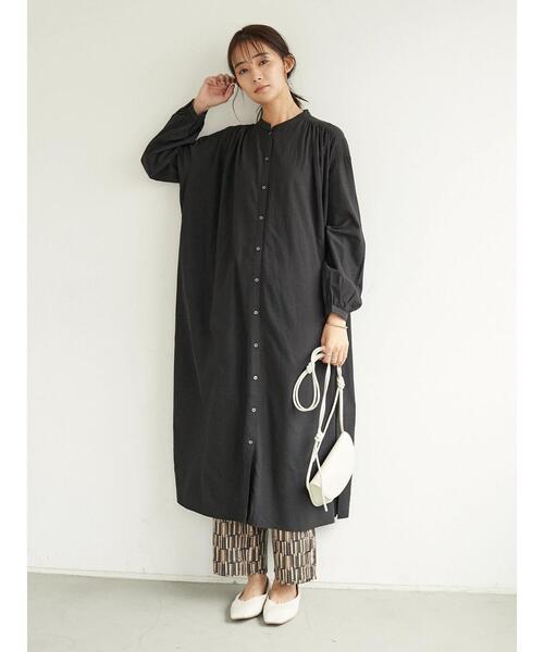 CRAFT STANDARD BOUTIQUE（クラフトスタンダードブティック）の「スタンドカラーシャツワンピース　＊（シャツワンピース・レディース・ブラック/カーキ/ブルー/グレイッシュベージュ・FREE）」の22枚目の写真