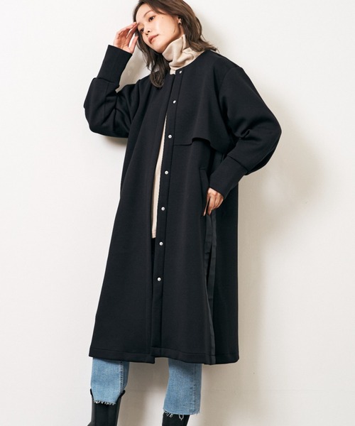 HERENCIA（ヘレンチア）の「バックシャン サイドテープ エアクッション ノーカラー ロングコート（ノーカラーコート・レディース・ライトブルー/ブラック/ライトブラウン/ミント/グレイッシュベージュ・MEDIUM）」の2枚目の写真