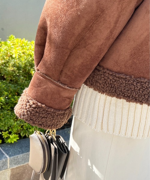 StyleSea(スタイルシー)の「エコムートンクロップドフライトジャケット(ムートンコート・レディース・ブラウン/アイボリー・FREE)」の14枚目の写真