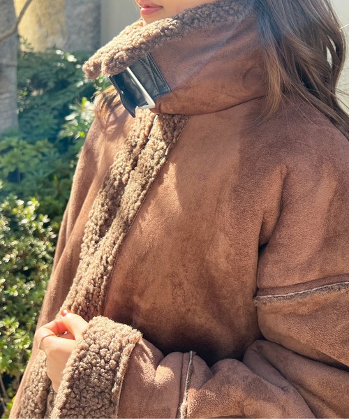 StyleSea(スタイルシー)の「エコムートンクロップドフライトジャケット(ムートンコート・レディース・ブラウン/アイボリー・FREE)」の11枚目の写真