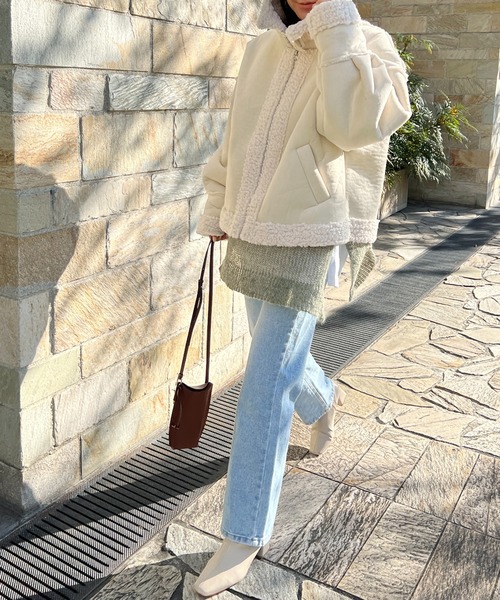 StyleSea(スタイルシー)の「エコムートンクロップドフライトジャケット(ムートンコート・レディース・ブラウン/アイボリー・FREE)」の15枚目の写真