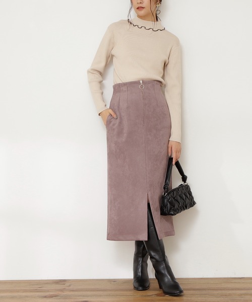 N.（N. Natural Beauty Basic）（エヌエヌナチュラルビューティーベーシック）の「【S Size Line】◆フェイクスウェードタイトスカート（スカート・レディース・モカ/ピンク/グリーン/グレー・SMALL/MEDIUM）」の4枚目の写真