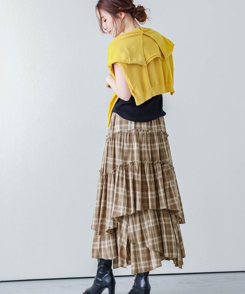 La-gemme（ラジェム）の「イレギュラーヘムティアードスカート（スカート・レディース・ブラック/ブラウン/ベージュ/グリーン/ミント/ホワイト/ホワイト系その他/ブラウン系その他・M/L）」の12枚目の写真