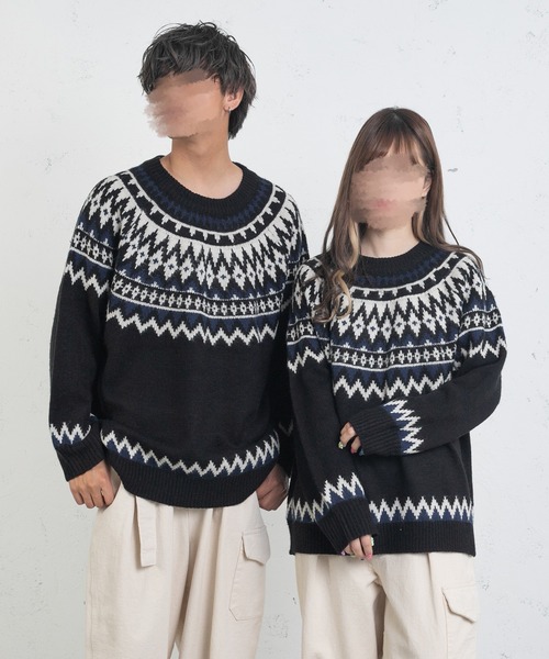 PairPair（ペアペア）の「ノルディック柄ニット(ユニセックス)（ニット/セーター・レディース・ブラック/グリーン/アイボリー/モカ・MEDIUM/LARGE）」の5枚目の写真