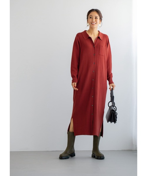 STYLE DELI(スタイルデリ)の「【LUXE】ポロ襟リブニットワンピース(ワンピース・レディース・ネイビー/レッド・01/02)」の16枚目の写真