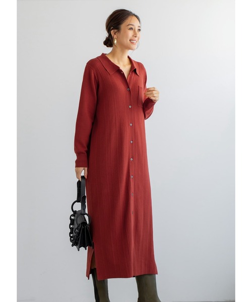 STYLE DELI(スタイルデリ)の「【LUXE】ポロ襟リブニットワンピース(ワンピース・レディース・ネイビー/レッド・01/02)」の17枚目の写真