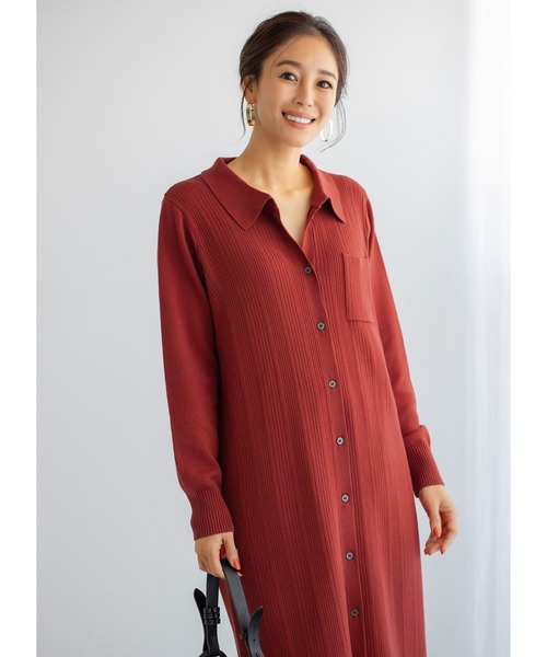 STYLE DELI(スタイルデリ)の「【LUXE】ポロ襟リブニットワンピース(ワンピース・レディース・ネイビー/レッド・01/02)」の18枚目の写真