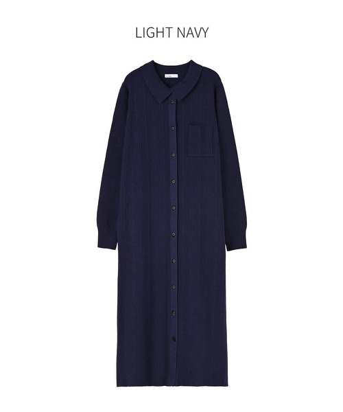 STYLE DELI(スタイルデリ)の「【LUXE】ポロ襟リブニットワンピース(ワンピース・レディース・ネイビー/レッド・01/02)」の4枚目の写真
