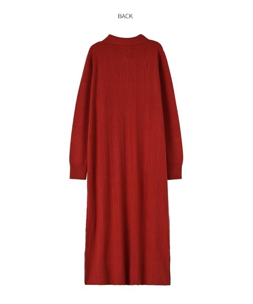 STYLE DELI(スタイルデリ)の「【LUXE】ポロ襟リブニットワンピース(ワンピース・レディース・ネイビー/レッド・01/02)」の5枚目の写真