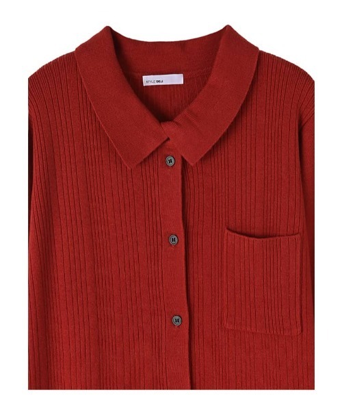 STYLE DELI(スタイルデリ)の「【LUXE】ポロ襟リブニットワンピース(ワンピース・レディース・ネイビー/レッド・01/02)」の6枚目の写真