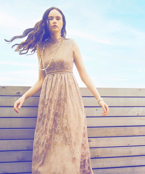 RUIRUE BOUTIQUE(ルイルエブティック)の「プチハイネックロングレースワンピース結婚式 お呼ばれ パーティー ドレス(ドレス・レディース・ブルー/パープル/ブラック/ベージュ・S/M/L)」の1枚目の写真
