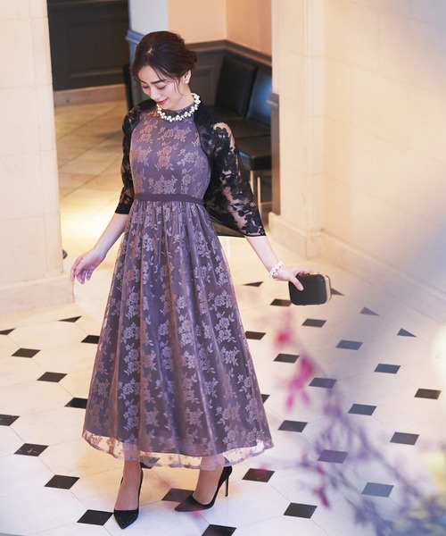RUIRUE BOUTIQUE(ルイルエブティック)の「プチハイネックロングレースワンピース結婚式 お呼ばれ パーティー ドレス(ドレス・レディース・ブルー/パープル/ブラック/ベージュ・S/M/L)」の9枚目の写真