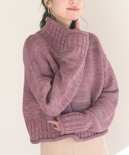 rps(アールピーエス)の「MIXニットタートルショート丈プルオーバー(ニット/セーター・レディース・ピンク/グリーン/アイボリー/マスタード/ブルーグリーン/パープル/オレンジ・M/フリー)」の6枚目の写真