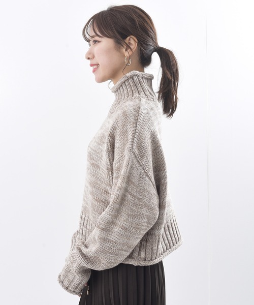 rps(アールピーエス)の「MIXニットタートルショート丈プルオーバー(ニット/セーター・レディース・ピンク/グリーン/アイボリー/マスタード/ブルーグリーン/パープル/オレンジ・M/フリー)」の9枚目の写真