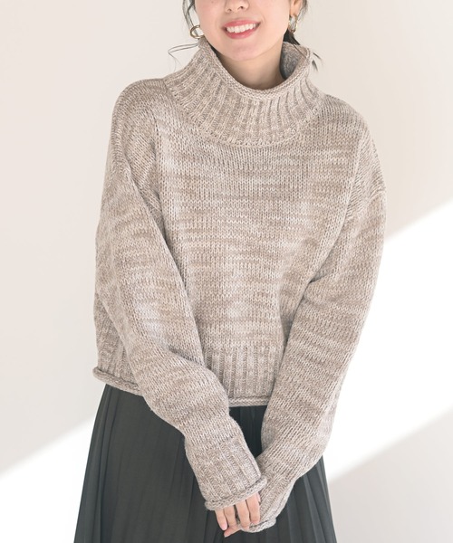 rps(アールピーエス)の「MIXニットタートルショート丈プルオーバー(ニット/セーター・レディース・ピンク/グリーン/アイボリー/マスタード/ブルーグリーン/パープル/オレンジ・M/フリー)」の13枚目の写真