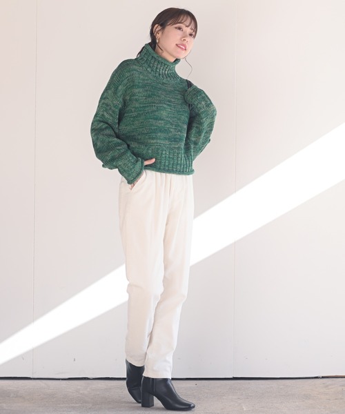 rps(アールピーエス)の「MIXニットタートルショート丈プルオーバー(ニット/セーター・レディース・ピンク/グリーン/アイボリー/マスタード/ブルーグリーン/パープル/オレンジ・M/フリー)」の20枚目の写真