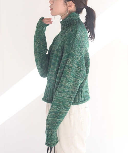 rps(アールピーエス)の「MIXニットタートルショート丈プルオーバー(ニット/セーター・レディース・ピンク/グリーン/アイボリー/マスタード/ブルーグリーン/パープル/オレンジ・M/フリー)」の14枚目の写真