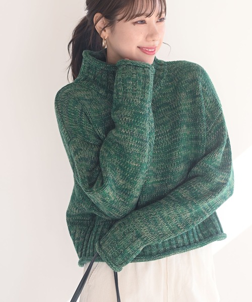 rps(アールピーエス)の「MIXニットタートルショート丈プルオーバー(ニット/セーター・レディース・ピンク/グリーン/アイボリー/マスタード/ブルーグリーン/パープル/オレンジ・M/フリー)」の11枚目の写真