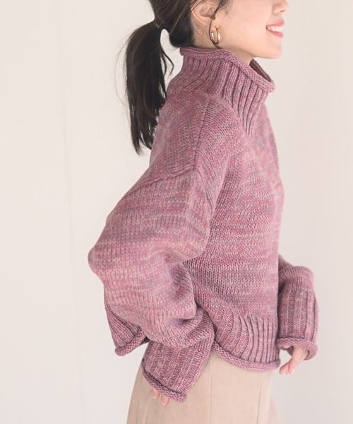 rps(アールピーエス)の「MIXニットタートルショート丈プルオーバー(ニット/セーター・レディース・ピンク/グリーン/アイボリー/マスタード/ブルーグリーン/パープル/オレンジ・M/フリー)」の15枚目の写真