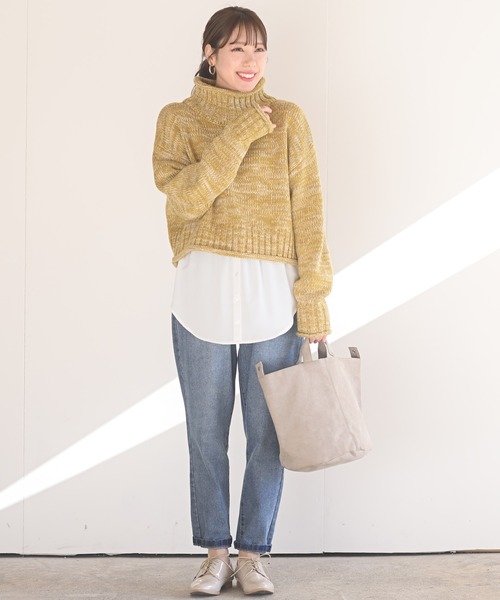 rps(アールピーエス)の「MIXニットタートルショート丈プルオーバー(ニット/セーター・レディース・ピンク/グリーン/アイボリー/マスタード/ブルーグリーン/パープル/オレンジ・M/フリー)」の8枚目の写真