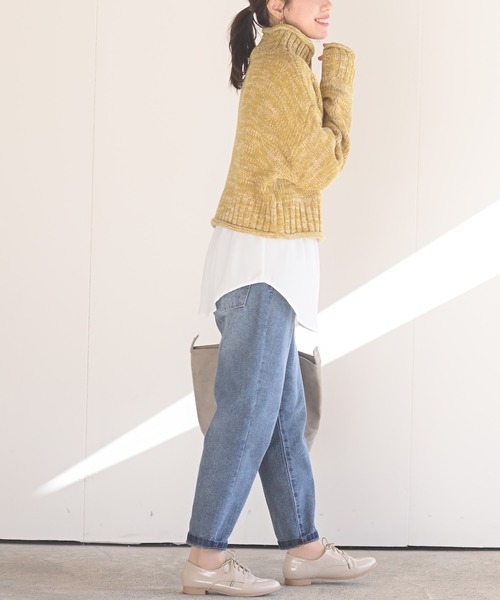 rps(アールピーエス)の「MIXニットタートルショート丈プルオーバー(ニット/セーター・レディース・ピンク/グリーン/アイボリー/マスタード/ブルーグリーン/パープル/オレンジ・M/フリー)」の17枚目の写真