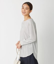 ボーダー ロング ラウンドヘム Tシャツ