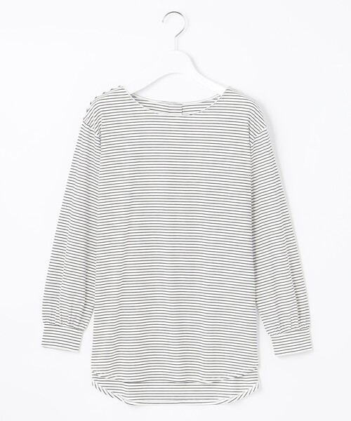 J.PRESS(ジェイプレス)の「ボーダー ロング ラウンドヘム Tシャツ(Tシャツ/カットソー・レディース・ホワイト系1・F)」の4枚目の写真