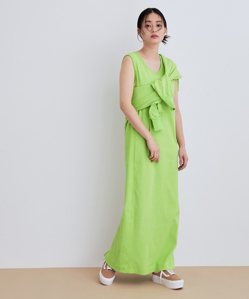 ADAM ET ROPE'（アダムエロペ）の「【サステナブル】ブロードリブカーディガンコンビワンピース（ワンピース・レディース・グリーン/ブラック/ホワイト・FREE）」の12枚目の写真