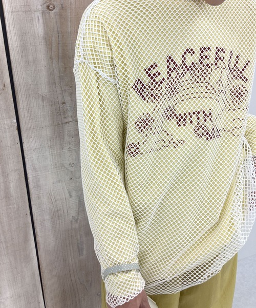 HEYUMM（ヘユム）の「HEYUMM　カラフルメッシュロングトップ（Tシャツ/カットソー・レディース・ブラック/オフホワイト/ブルー・ONE）」の14枚目の写真