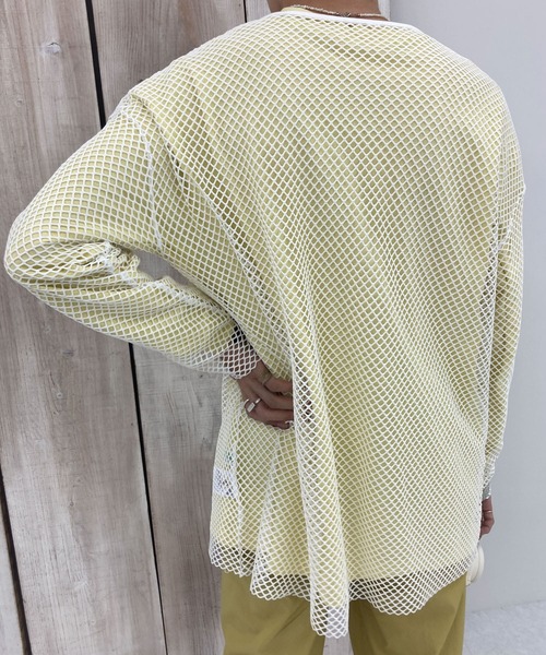 HEYUMM（ヘユム）の「HEYUMM　カラフルメッシュロングトップ（Tシャツ/カットソー・レディース・ブラック/オフホワイト/ブルー・ONE）」の17枚目の写真