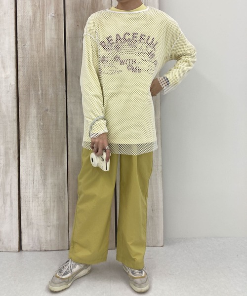 HEYUMM（ヘユム）の「HEYUMM　カラフルメッシュロングトップ（Tシャツ/カットソー・レディース・ブラック/オフホワイト/ブルー・ONE）」の22枚目の写真