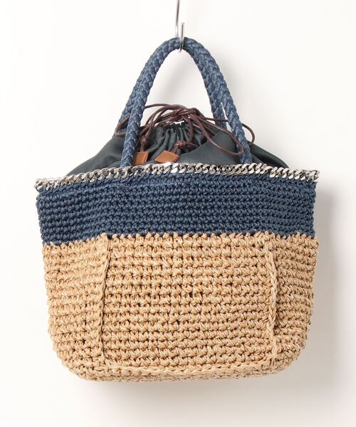 cache cache(カシュ カシュ)の「カシュカシュ cachecache / チェーンかがりペーパー手編みトート(かごバッグ・レディース・ブラック/グレー/グリーン/ブルー・FREE)」の4枚目の写真