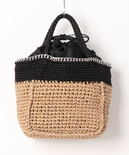 cache cache(カシュ カシュ)の「カシュカシュ cachecache / チェーンかがりペーパー手編みトート(かごバッグ・レディース・ブラック/グレー/グリーン/ブルー・FREE)」の7枚目の写真