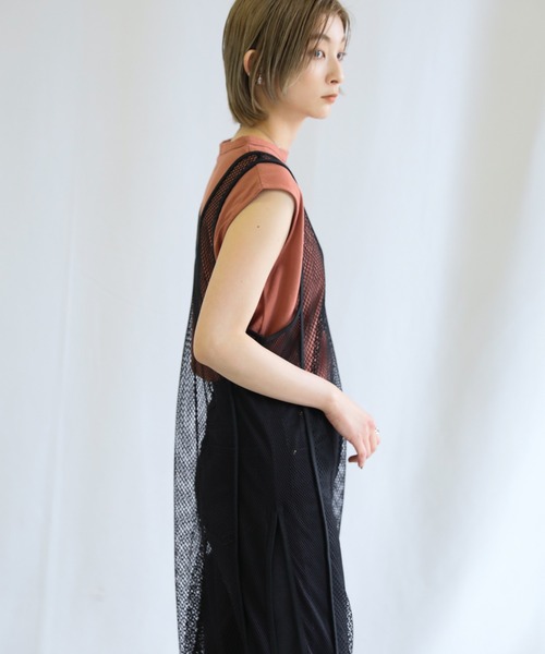 select MOCA（セレクトモカ）の「2022 SS メッシュロングスリットタンクワンピース（ワンピース・レディース・ブラック/アイボリー・FREE）」の6枚目の写真