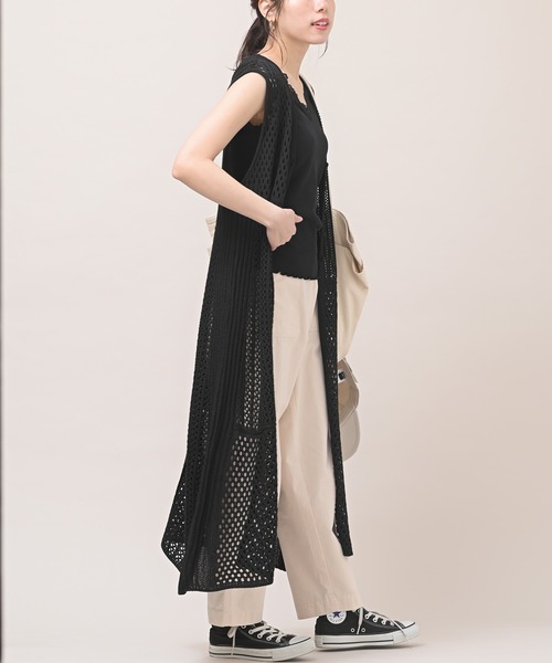 rps（アールピーエス）の「ブロッキング透かし編みロングニットジレ（ベスト・レディース・ブラック/アイボリー/モカ/ライトベージュ・M）」の16枚目の写真