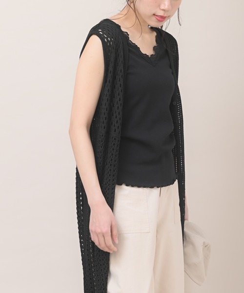 rps（アールピーエス）の「ブロッキング透かし編みロングニットジレ（ベスト・レディース・ブラック/アイボリー/モカ/ライトベージュ・M）」の17枚目の写真