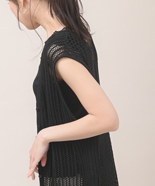 rps（アールピーエス）の「ブロッキング透かし編みロングニットジレ（ベスト・レディース・ブラック/アイボリー/モカ/ライトベージュ・M）」の18枚目の写真