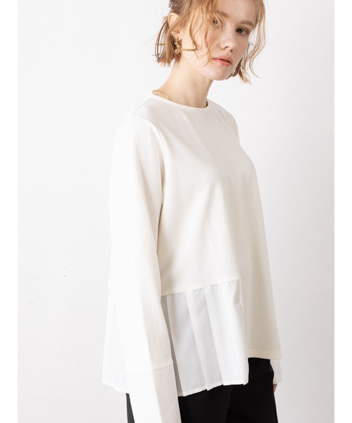 OWLSPALE(オールズペール)の「高密度ポンチドッキングプリーツプルオーバー(Tシャツ/カットソー・レディース・ホワイト/ブラック・FREE)」の2枚目の写真