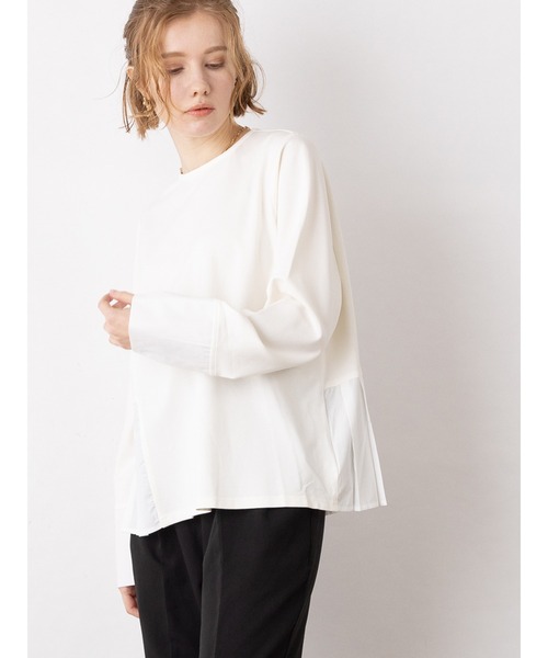 OWLSPALE(オールズペール)の「高密度ポンチドッキングプリーツプルオーバー(Tシャツ/カットソー・レディース・ホワイト/ブラック・FREE)」の4枚目の写真