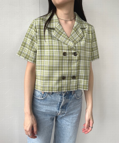 ＪＵＧＬＡＮＳ（ユグランス）の「☆ シーズンムード漂う。チェック柄ショート開衿シャツ　30513A232（シャツ/ブラウス・レディース・ブラック/オレンジ/グリーン・FREE）」の10枚目の写真