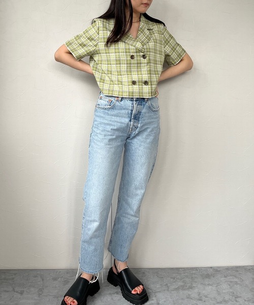 ＪＵＧＬＡＮＳ（ユグランス）の「☆ シーズンムード漂う。チェック柄ショート開衿シャツ　30513A232（シャツ/ブラウス・レディース・ブラック/オレンジ/グリーン・FREE）」の11枚目の写真