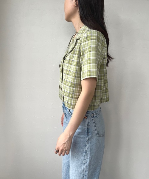 ＪＵＧＬＡＮＳ（ユグランス）の「☆ シーズンムード漂う。チェック柄ショート開衿シャツ　30513A232（シャツ/ブラウス・レディース・ブラック/オレンジ/グリーン・FREE）」の13枚目の写真