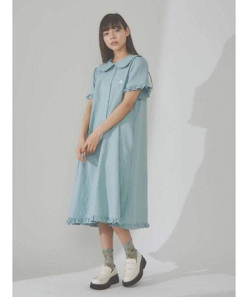 merry jenny（メリージェニー）の「bear刺繍ガーゼワンピース（ワンピース・レディース・オフホワイト/グリーン/ブルー・FREE）」の4枚目の写真