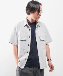 ミントサッカーミリタリーシャツ