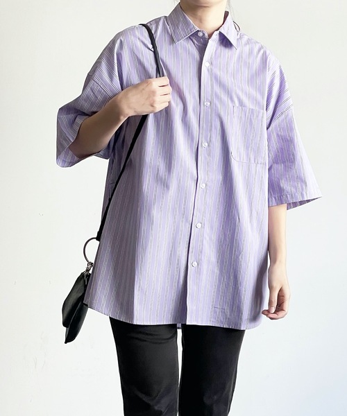 THE TWENTYSEVEN（ザ トゥエンティーセブン）の「The TWENTYSEVEN:CTN BROAD LOOSE FIT SHIRTS S/S ブロードBIG レギュラーカラーシャツショートスリーブ（シャツ/ブラウス・レディース・ホワイト/サックスブルー/イエロー/ラベンダー・M/L/XL）」の4枚目の写真